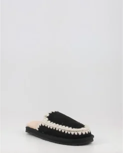 Zuecos Mou Suede Slipper Full Eskimo Stitch Negro