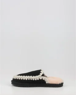 Zuecos Mou Suede Slipper Full Eskimo Stitch Negro