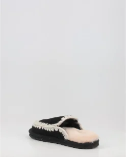 Zuecos Mou Suede Slipper Full Eskimo Stitch Negro