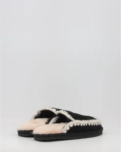 Zuecos Mou Suede Slipper Full Eskimo Stitch Negro