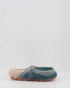 Zuecos Mou Winter Bio Slide Long Hair Ponyskin - Letter Logo Lhplav Azul