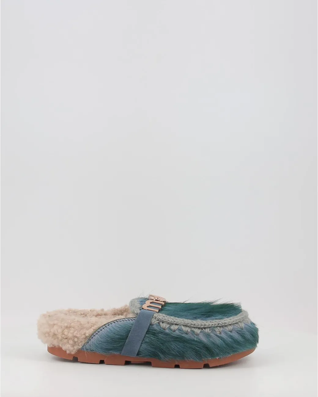 Zuecos Mou Winter Bio Slide Long Hair Ponyskin - Letter Logo Lhplav Azul