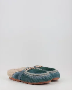 Zuecos Mou Winter Bio Slide Long Hair Ponyskin - Letter Logo Lhplav Azul