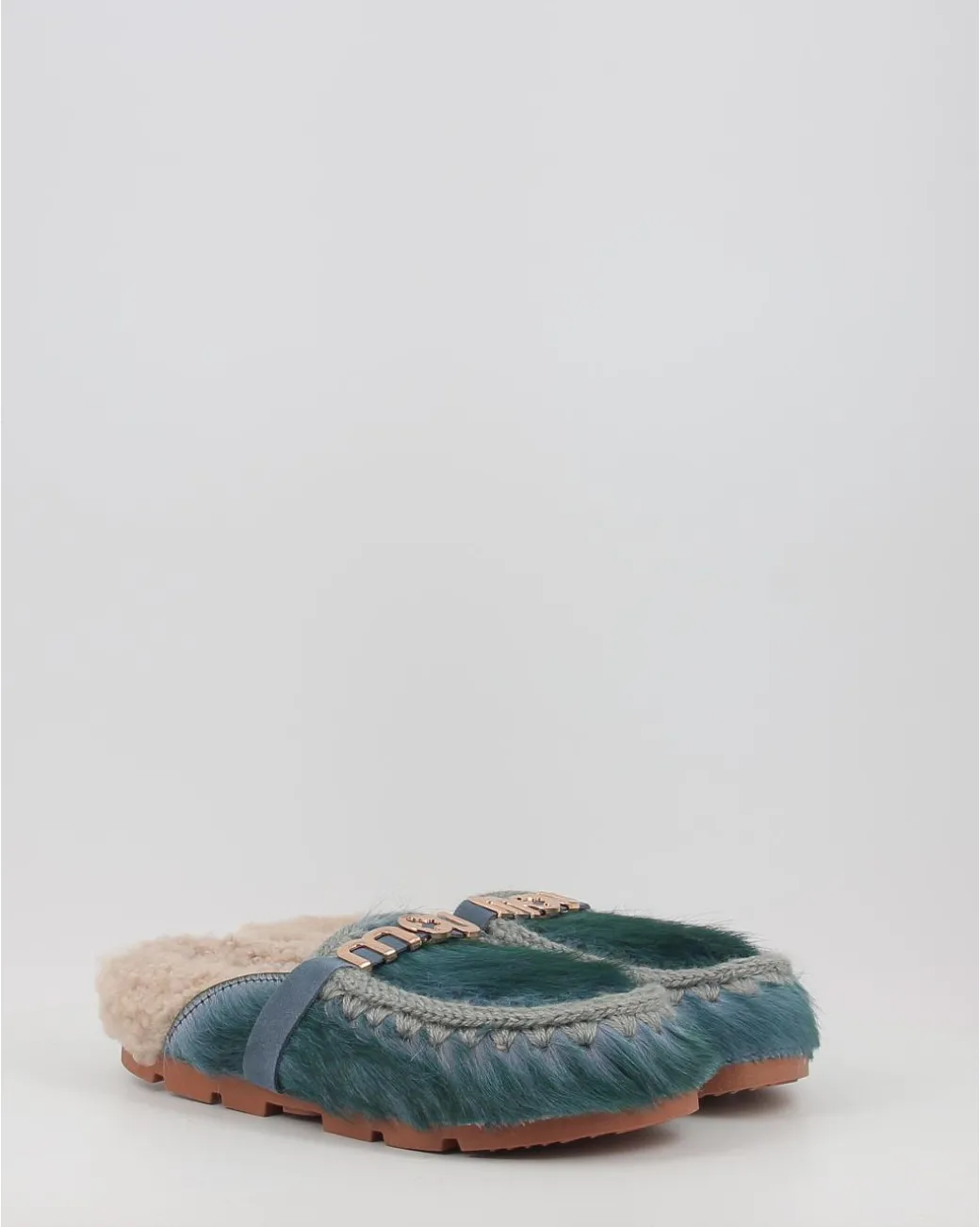 Zuecos Mou Winter Bio Slide Long Hair Ponyskin - Letter Logo Lhplav Azul