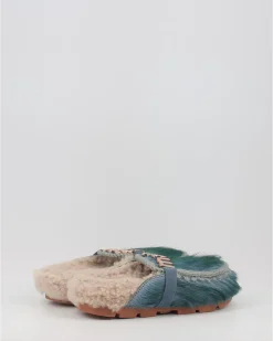 Zuecos Mou Winter Bio Slide Long Hair Ponyskin - Letter Logo Lhplav Azul