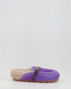 Zuecos Mou Winter Bio Slide Long Hair Ponyskin - Letter Logo Lhppur Morado