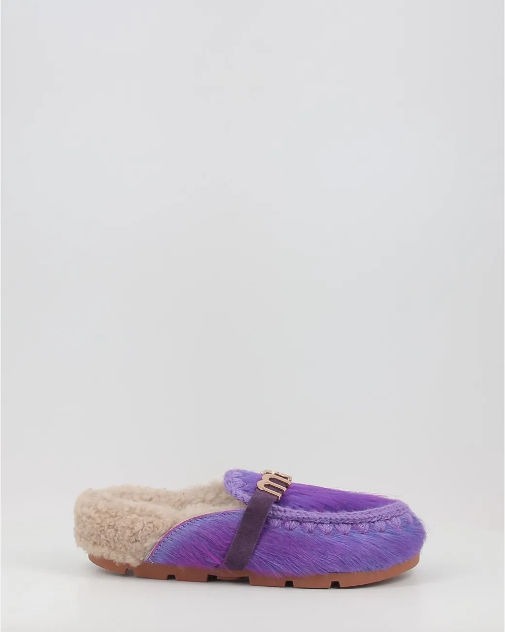 Zuecos Mou Winter Bio Slide Long Hair Ponyskin - Letter Logo Lhppur Morado