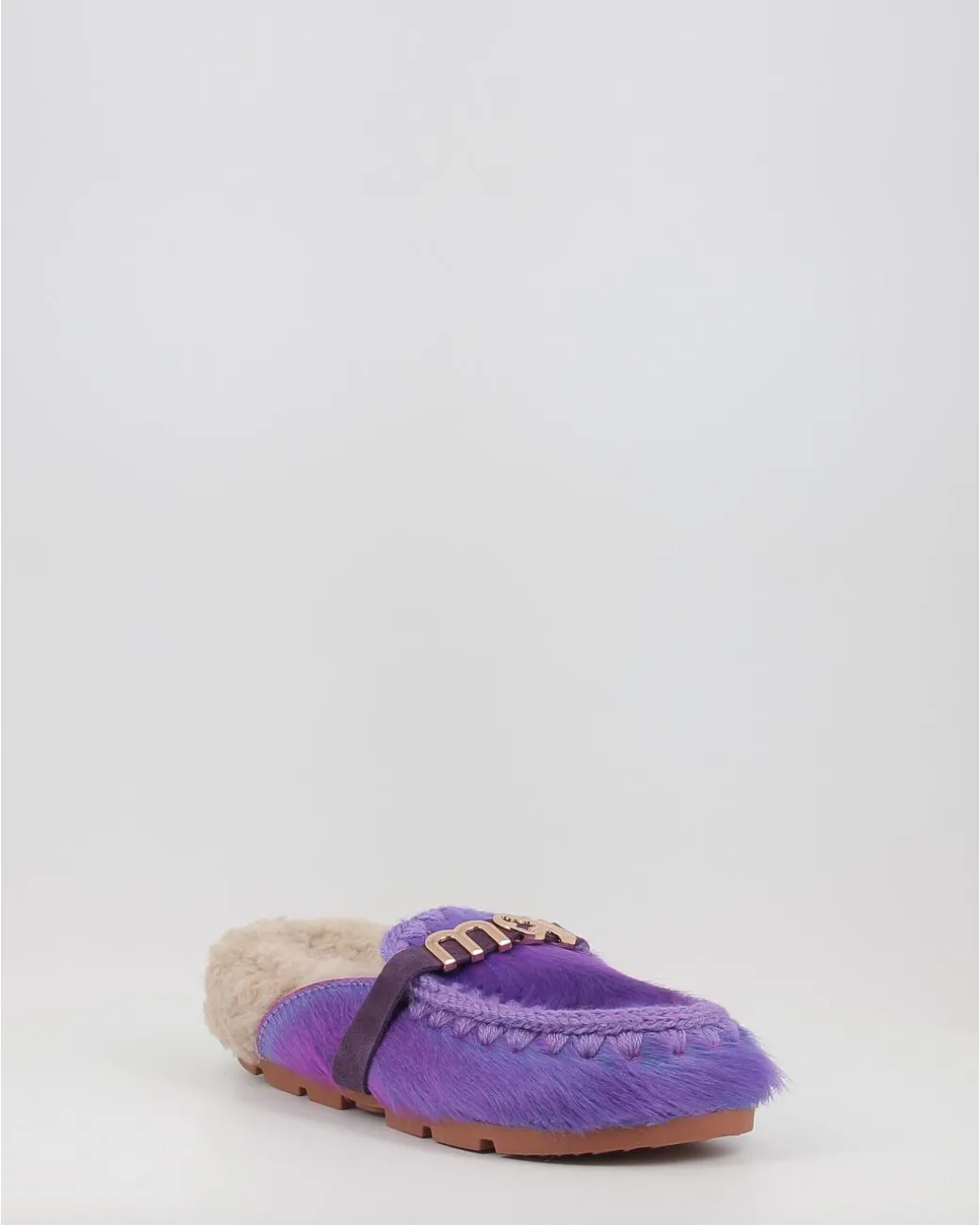 Zuecos Mou Winter Bio Slide Long Hair Ponyskin - Letter Logo Lhppur Morado