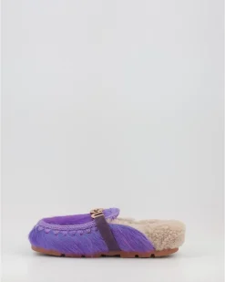 Zuecos Mou Winter Bio Slide Long Hair Ponyskin - Letter Logo Lhppur Morado