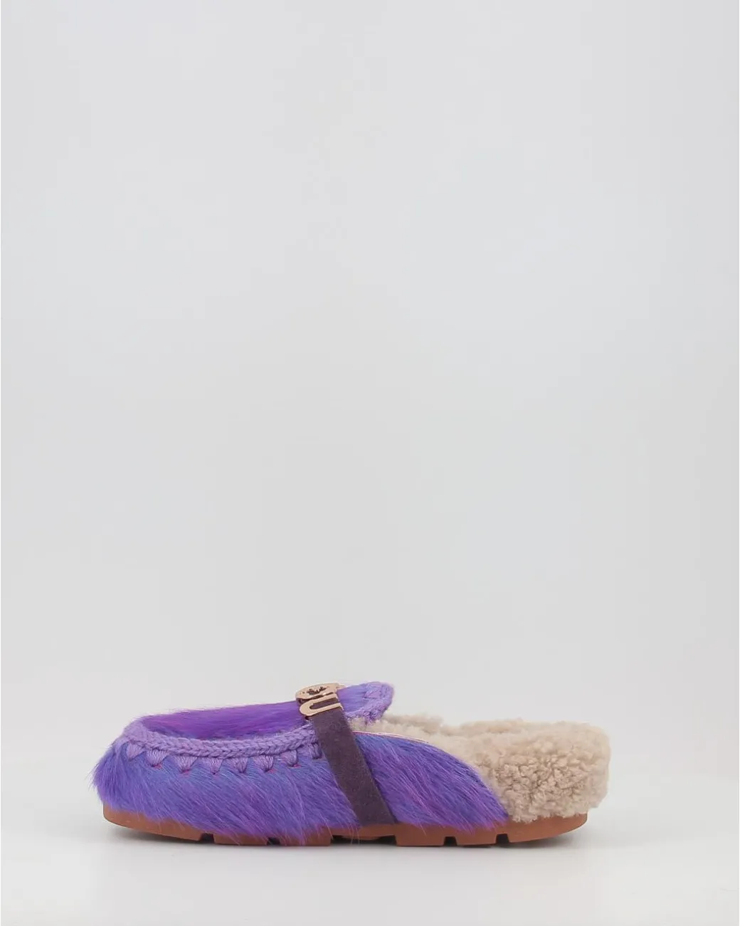 Zuecos Mou Winter Bio Slide Long Hair Ponyskin - Letter Logo Lhppur Morado