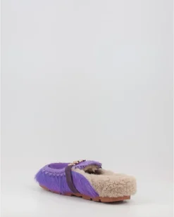 Zuecos Mou Winter Bio Slide Long Hair Ponyskin - Letter Logo Lhppur Morado