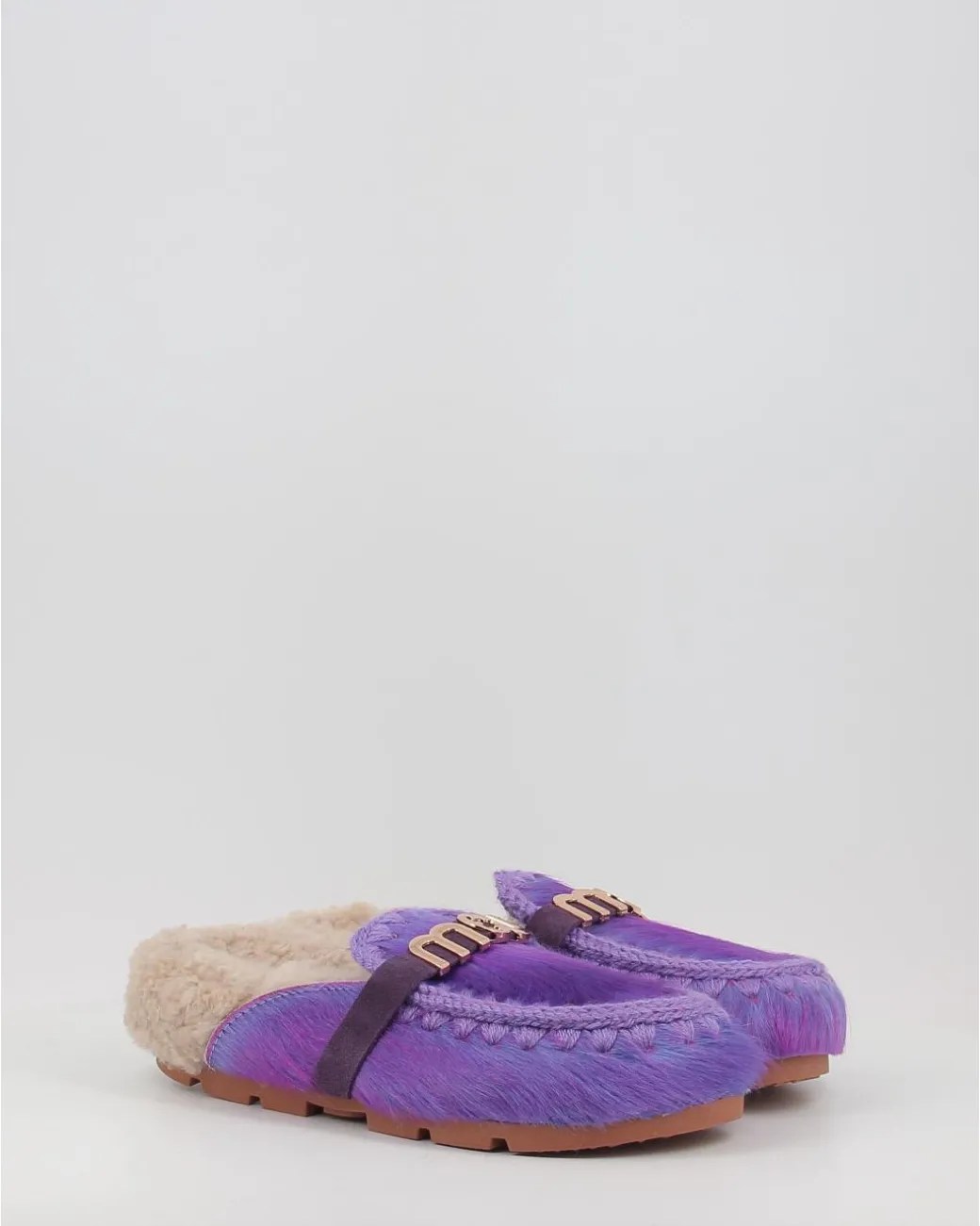 Zuecos Mou Winter Bio Slide Long Hair Ponyskin - Letter Logo Lhppur Morado